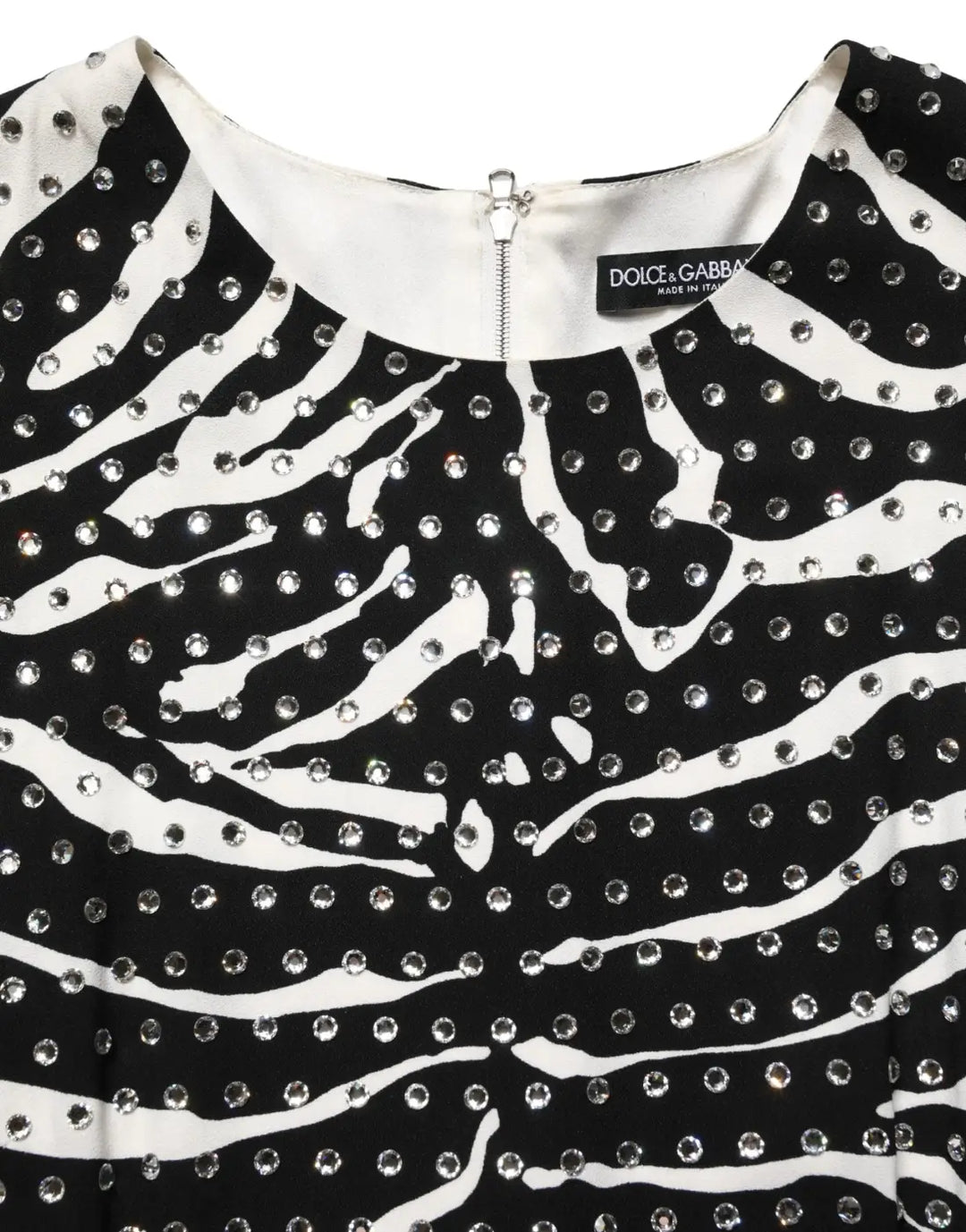 Dolce &amp; Gabbana Black White Zebra Rhinestones Mini Dress