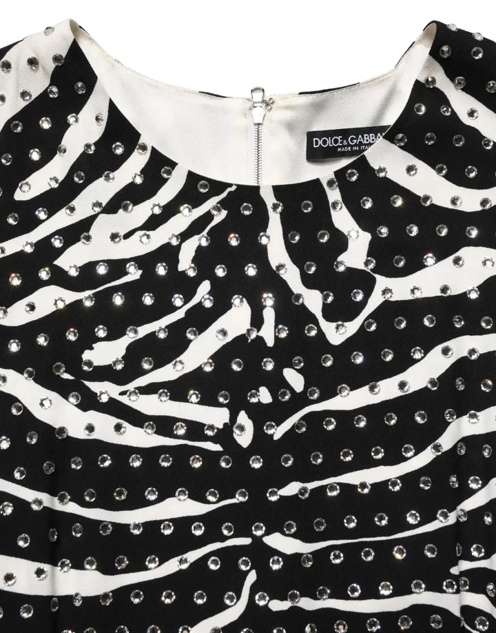 Dolce &amp; Gabbana Black White Zebra Rhinestones Mini Dress
