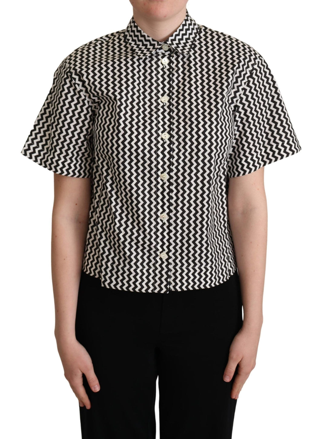 Dolce &amp; Gabbana Polos - Black White Zigzag Collar Cotton Top Shirt