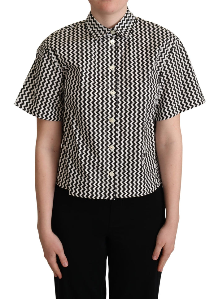 Dolce &amp; Gabbana Polos - Black White Zigzag Collar Cotton Top Shirt