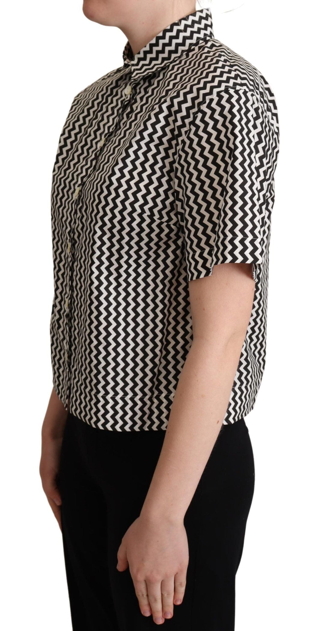 Dolce &amp; Gabbana Polos - Black White Zigzag Collar Cotton Top Shirt