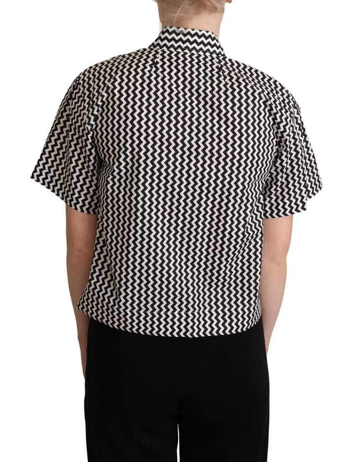 Dolce &amp; Gabbana Polos - Black White Zigzag Collar Cotton Top Shirt