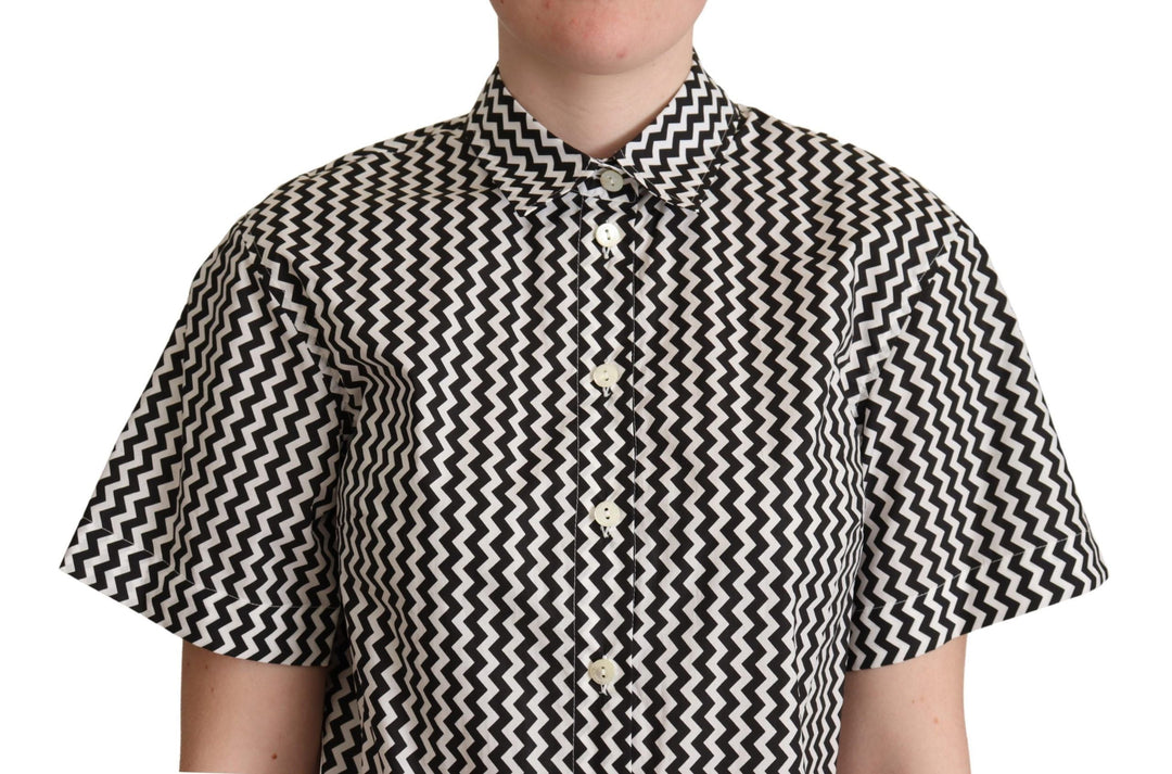 Dolce &amp; Gabbana Polos - Black White Zigzag Collar Cotton Top Shirt