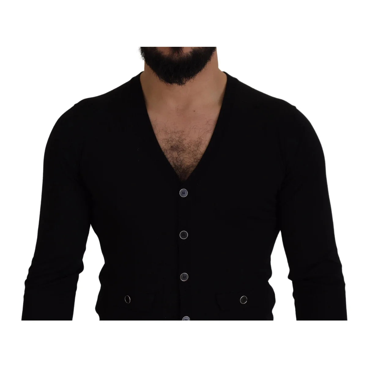 Dolce & Gabbana Black Wool Button Down Cardigan Sweater