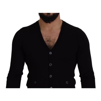 Dolce & Gabbana Black Wool Button Down Cardigan Sweater