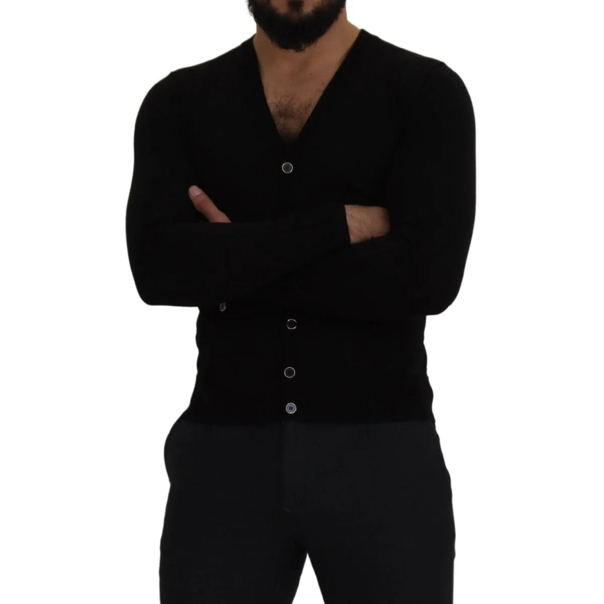 Dolce & Gabbana Black Wool Button Down Cardigan Sweater