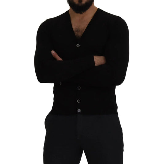 Dolce & Gabbana Black Wool Button Down Cardigan Sweater