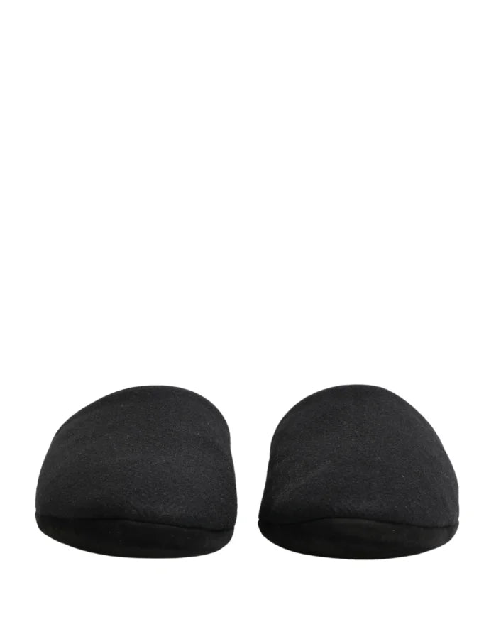 Dolce &amp; Gabbana Black Wool Cashmere Red Quilted Slippers Shoes