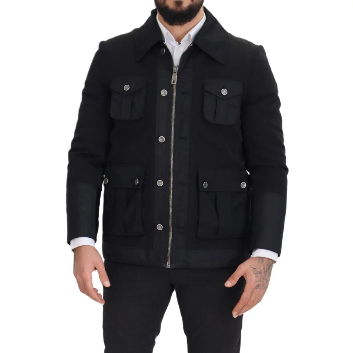 Dolce & Gabbana Black Wool Collared Full Zip Jacket