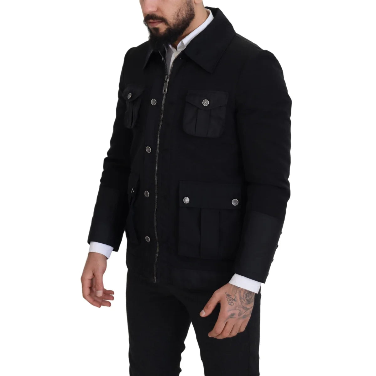 Dolce & Gabbana Black Wool Collared Full Zip Jacket