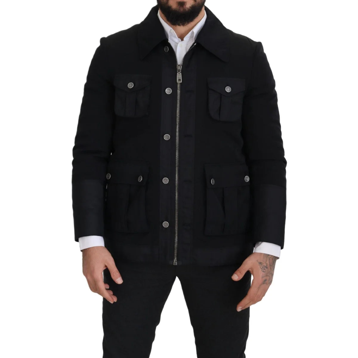 Dolce & Gabbana Black Wool Collared Full Zip Jacket