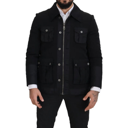 Dolce & Gabbana Black Wool Collared Full Zip Jacket