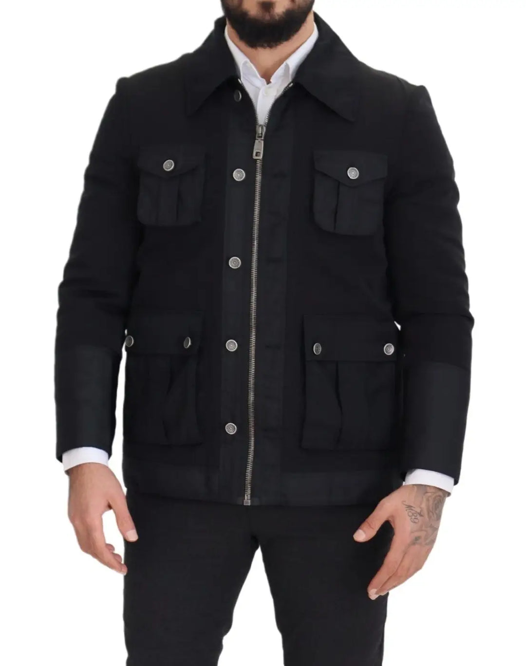 Dolce &amp; Gabbana Black Wool Collared Full Zip Jacket