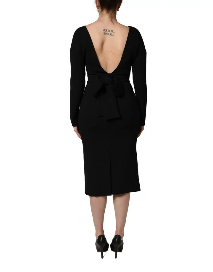 Dolce &amp; Gabbana Black Wool Crepe Long Sleeves Midi Dress