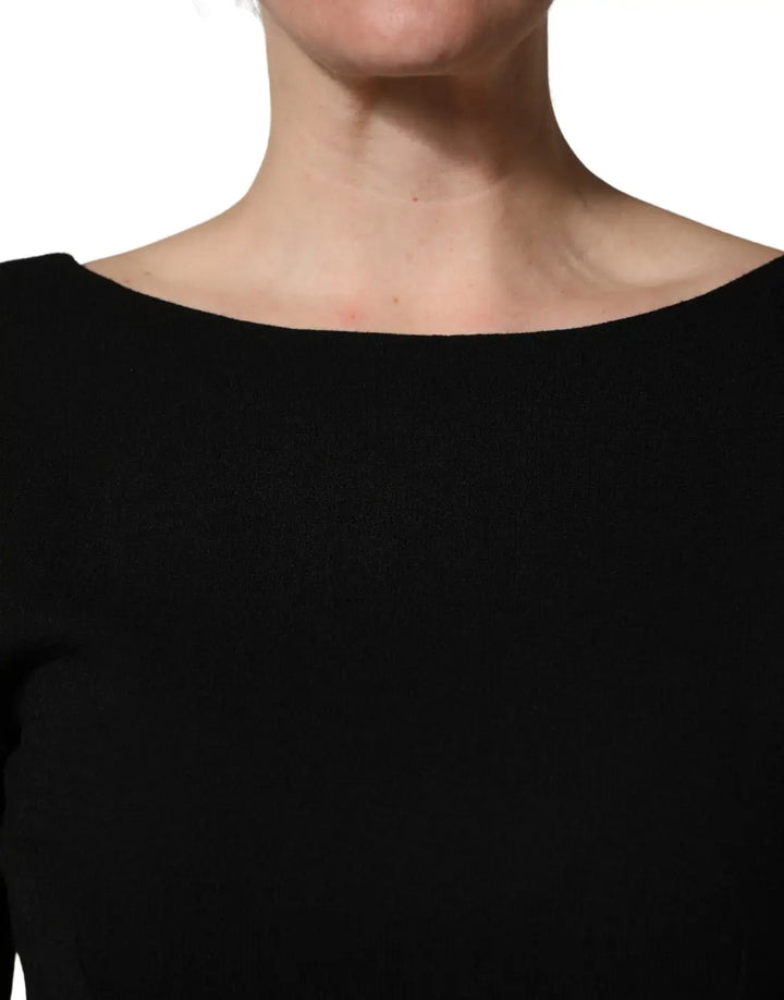 Dolce &amp; Gabbana Black Wool Crepe Long Sleeves Midi Dress