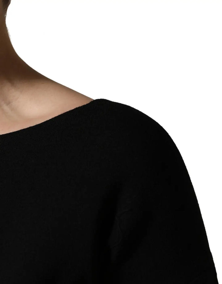 Dolce &amp; Gabbana Black Wool Crepe Long Sleeves Midi Dress