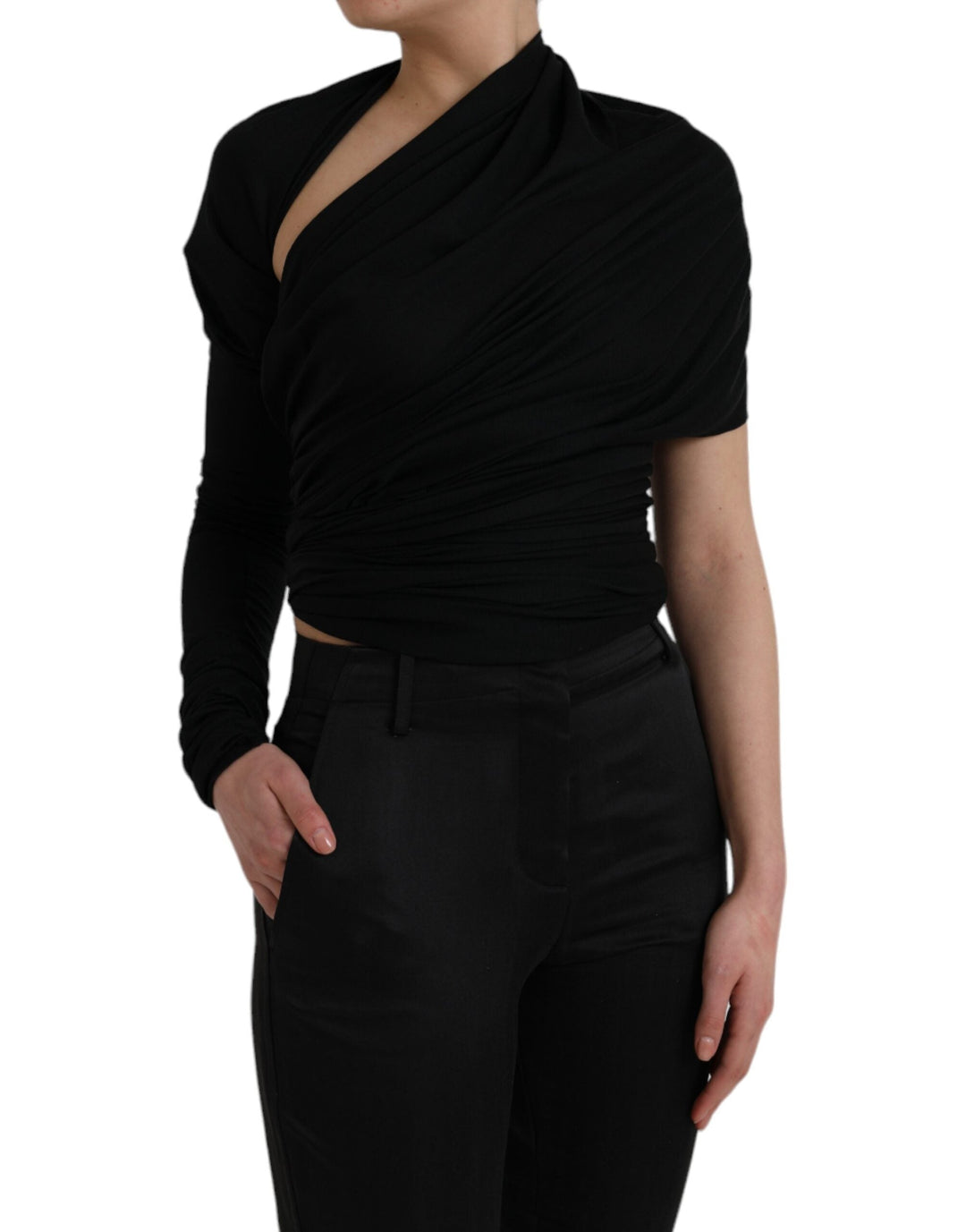Dolce &amp; Gabbana - Black Wool Cutout Asymmetric Long Sleeve Top