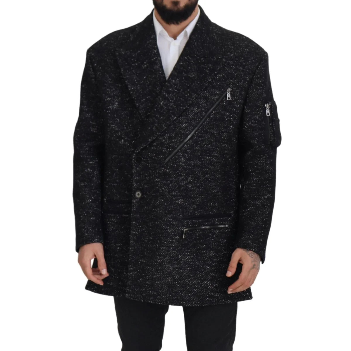 Dolce & Gabbana Black Wool Double Breasted Coat Men Jacket
