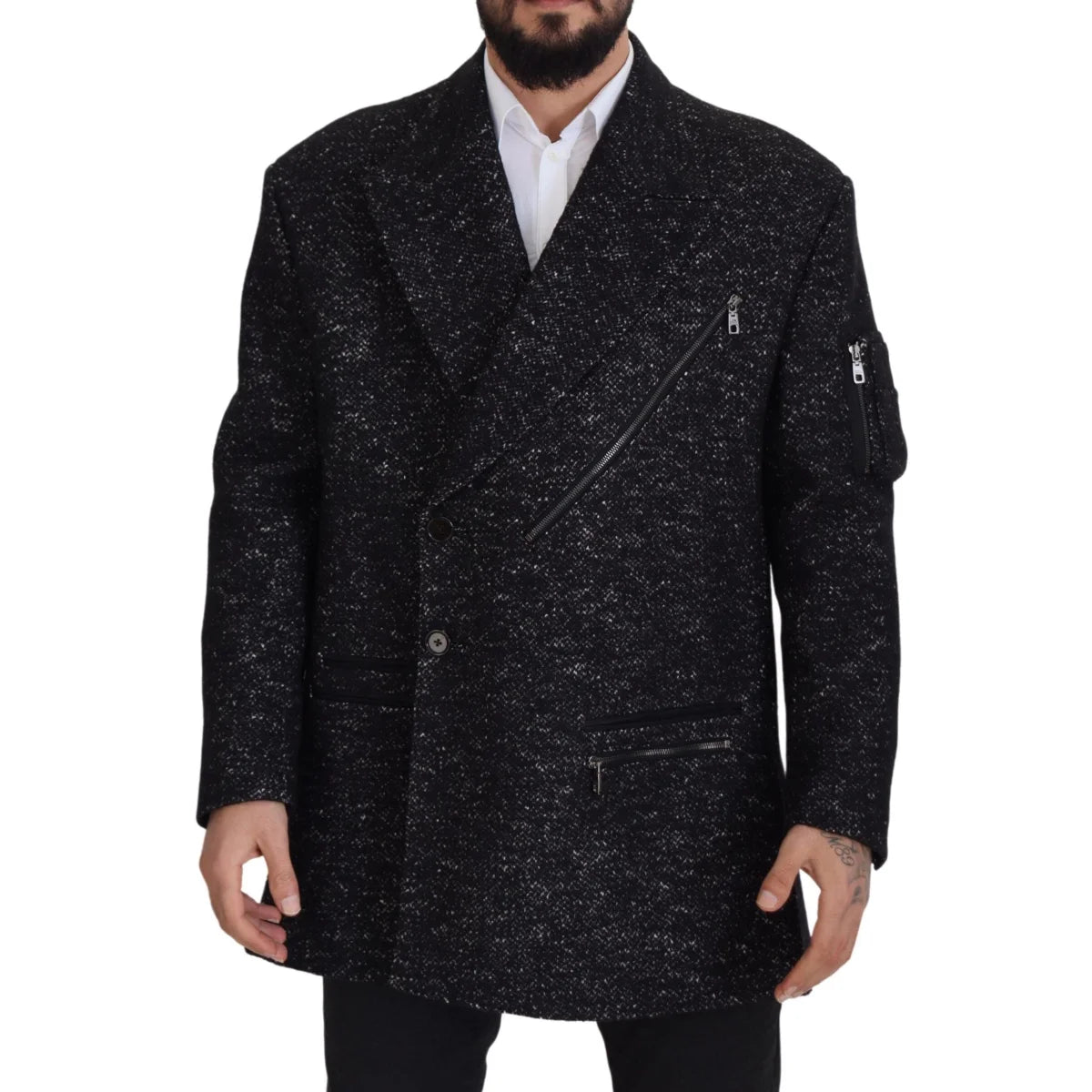 Dolce & Gabbana Black Wool Double Breasted Coat Men Jacket