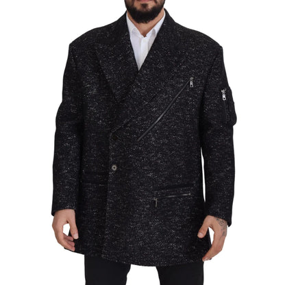 Dolce & Gabbana Black Wool Double Breasted Coat Men Jacket