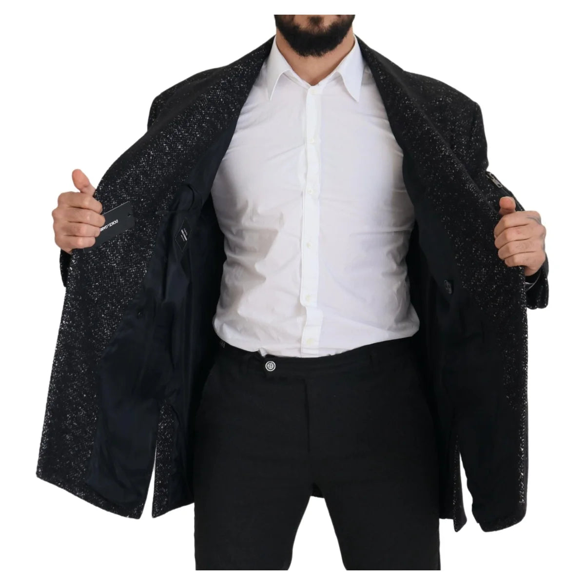Dolce & Gabbana Black Wool Double Breasted Coat Men Jacket