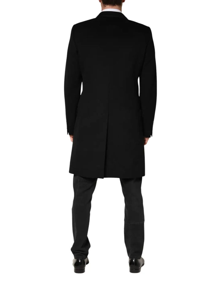 Dolce &amp; Gabbana Black Wool Double Breasted TrenchCoat Jacket