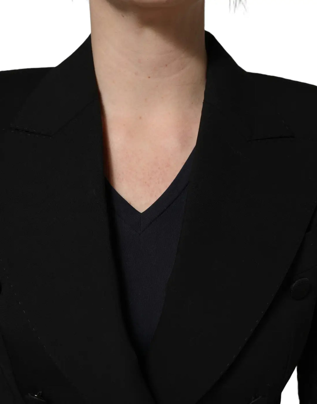 Dolce &amp; Gabbana Black Wool DoubleBreasted Lace Sleeve Jacket
