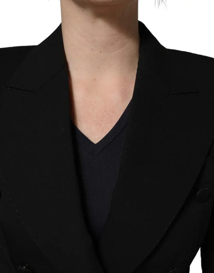 Dolce &amp; Gabbana Black Wool DoubleBreasted Lace Sleeve Jacket