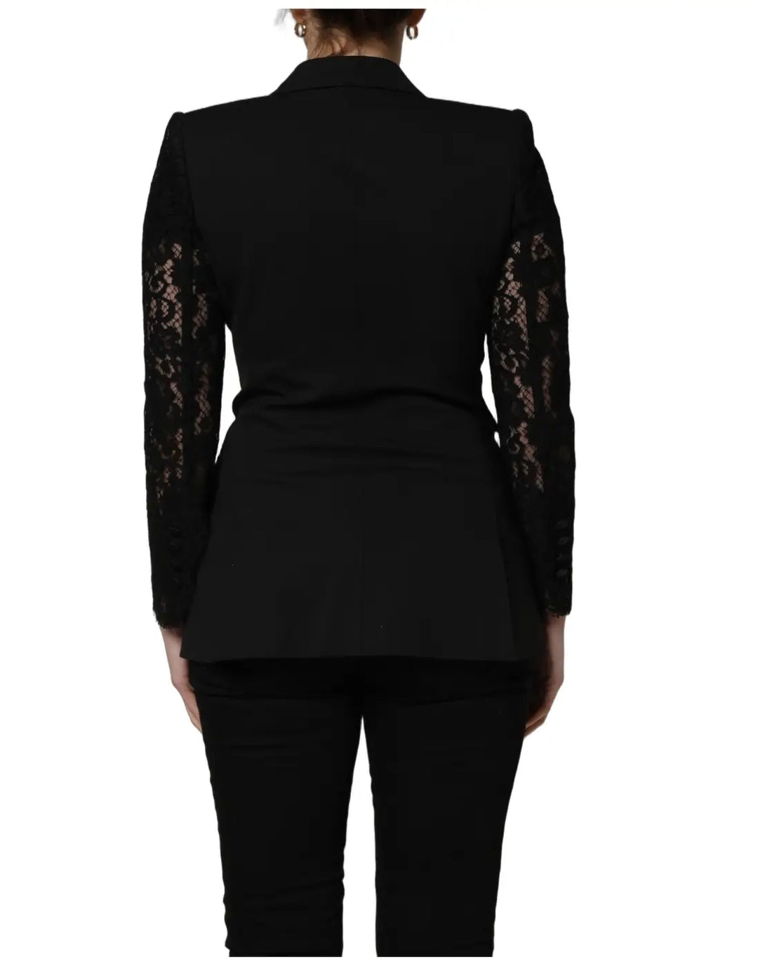 Dolce &amp; Gabbana Black Wool DoubleBreasted Lace Sleeve Jacket