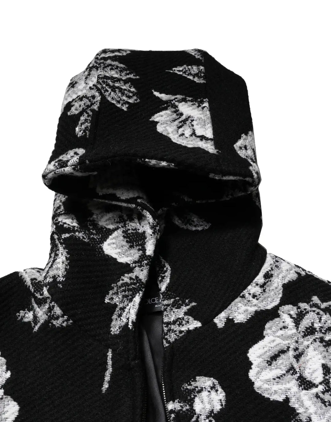 Dolce &amp; Gabbana Black Wool Floral Printed Men Hooded Jacket