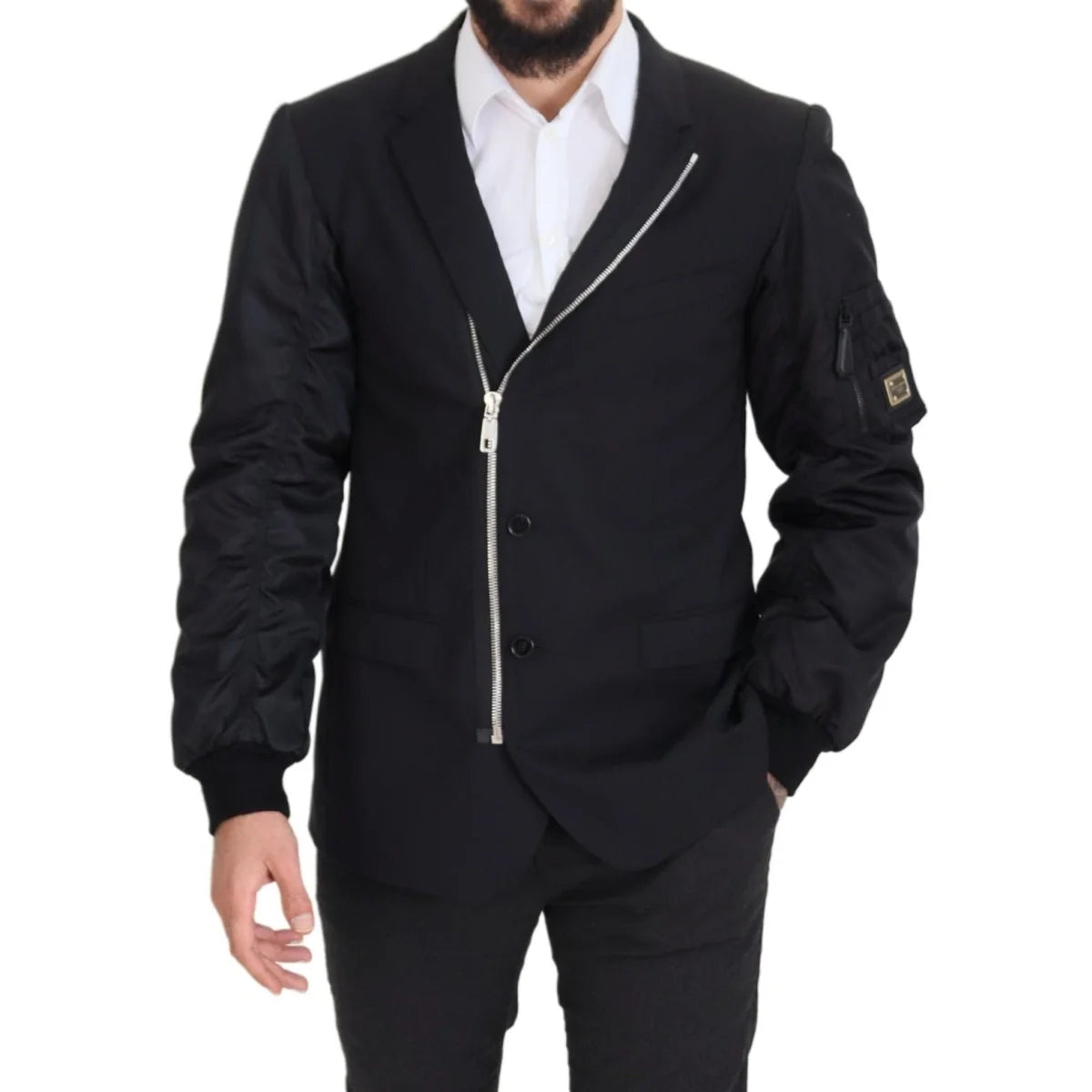 Dolce & Gabbana Black Wool Full Zip Long Sleeves Jacket