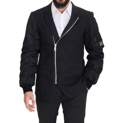 Dolce & Gabbana Black Wool Full Zip Long Sleeves Jacket