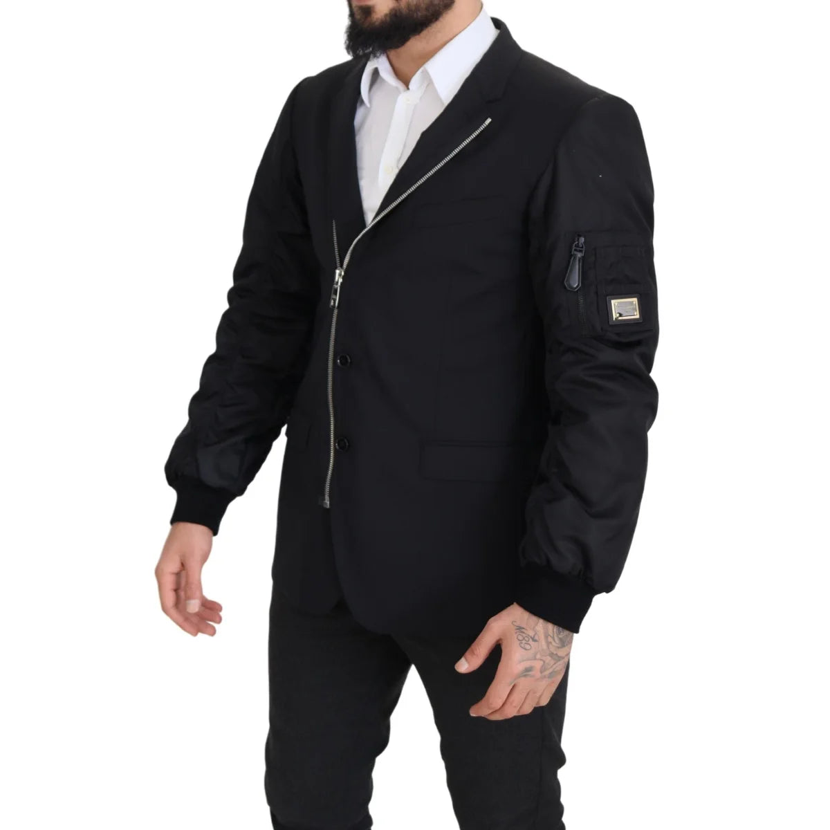 Dolce & Gabbana Black Wool Full Zip Long Sleeves Jacket