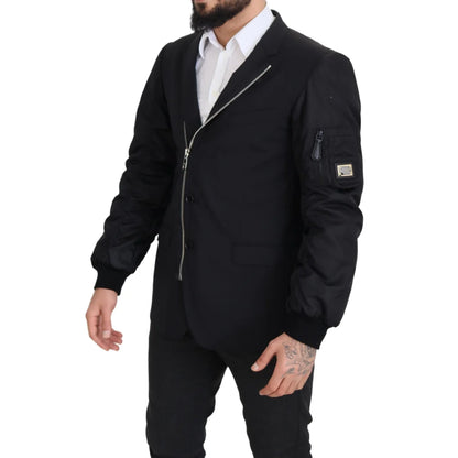 Dolce & Gabbana Black Wool Full Zip Long Sleeves Jacket