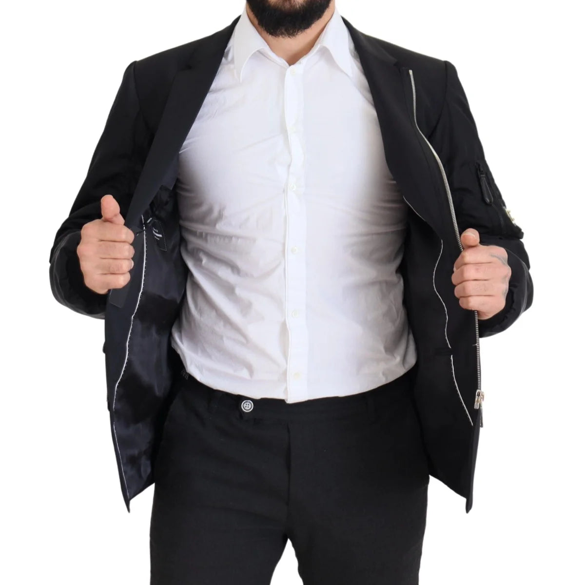 Dolce & Gabbana Black Wool Full Zip Long Sleeves Jacket