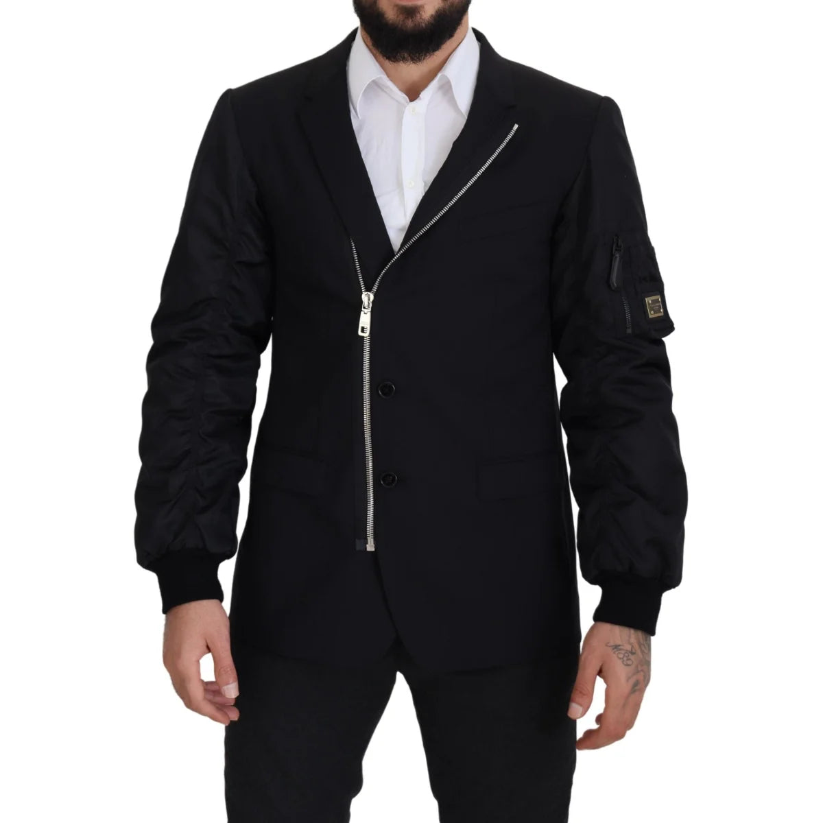 Dolce & Gabbana Black Wool Full Zip Long Sleeves Jacket