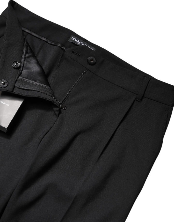 Dolce &amp; Gabbana Black Wool High Waist Boot Cut Dress Pants