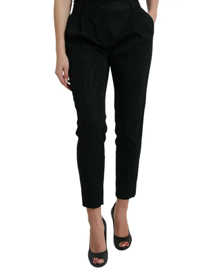 Dolce &amp; Gabbana Black Wool High Waist Cropped Tapered Pants