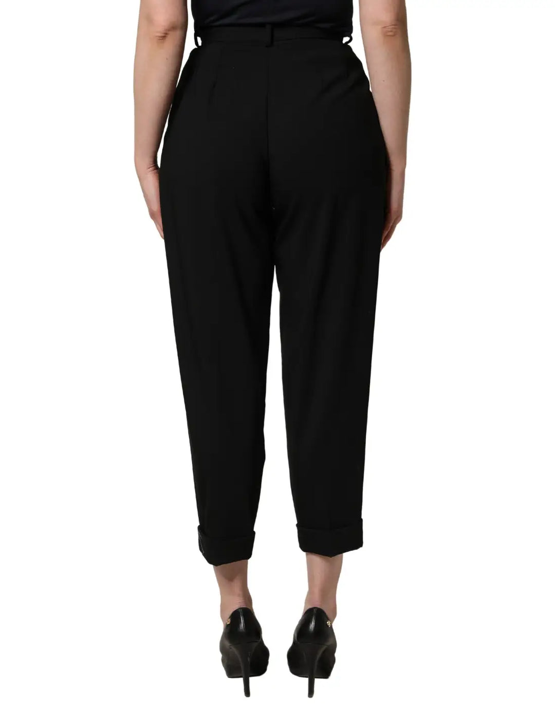 Dolce &amp; Gabbana Black Wool High Waist Cropped Trouser Pants