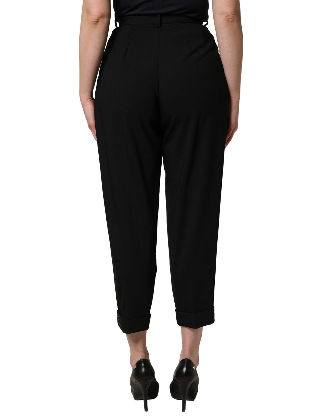 Dolce &amp; Gabbana Black Wool High Waist Cropped Trouser Pants