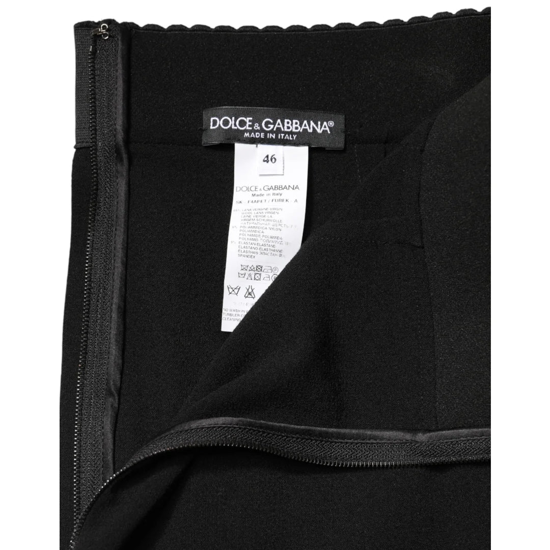 Dolce &amp; Gabbana Black Wool High Waist Pencil Cut Midi Skirt