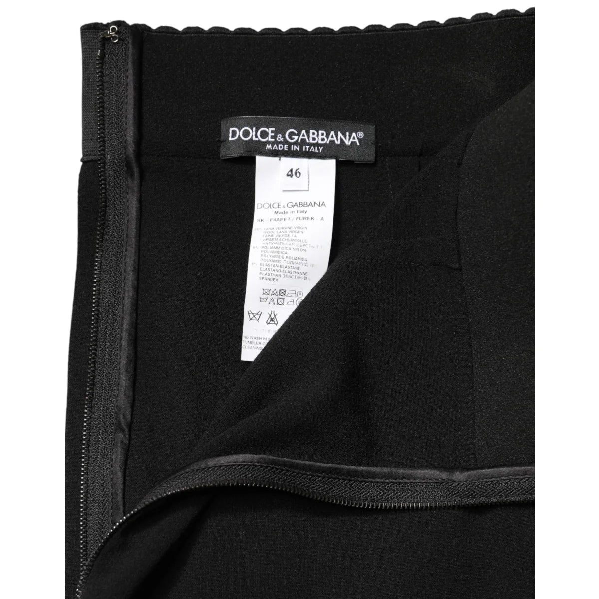 Dolce & Gabbana Black Wool High Waist Pencil Cut Midi Skirt