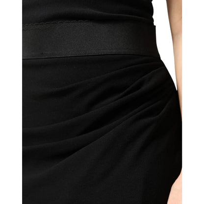 Dolce & Gabbana Black Wool High Waist Pencil Cut Midi Skirt