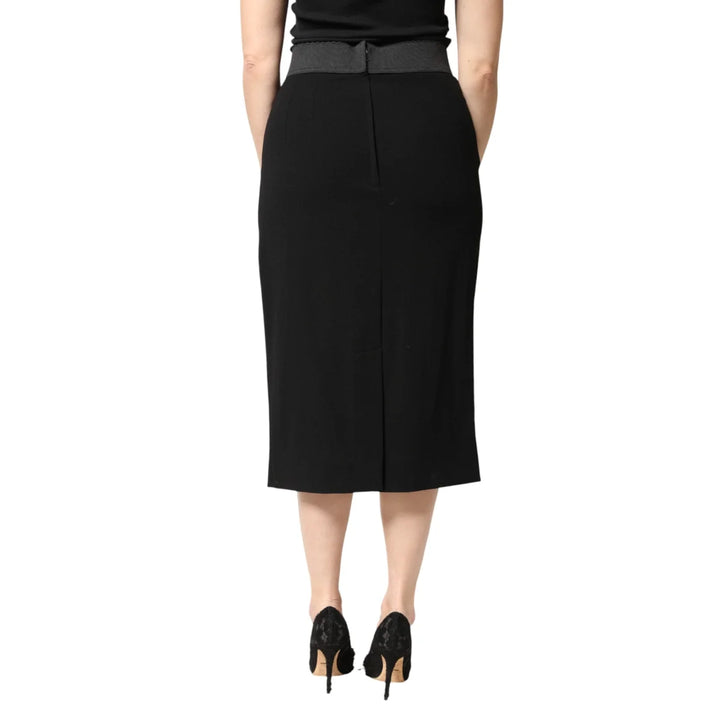 Dolce &amp; Gabbana Black Wool High Waist Pencil Cut Midi Skirt