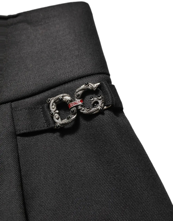 Dolce &amp; Gabbana Black Wool High Waisted Logo Trouser Pants