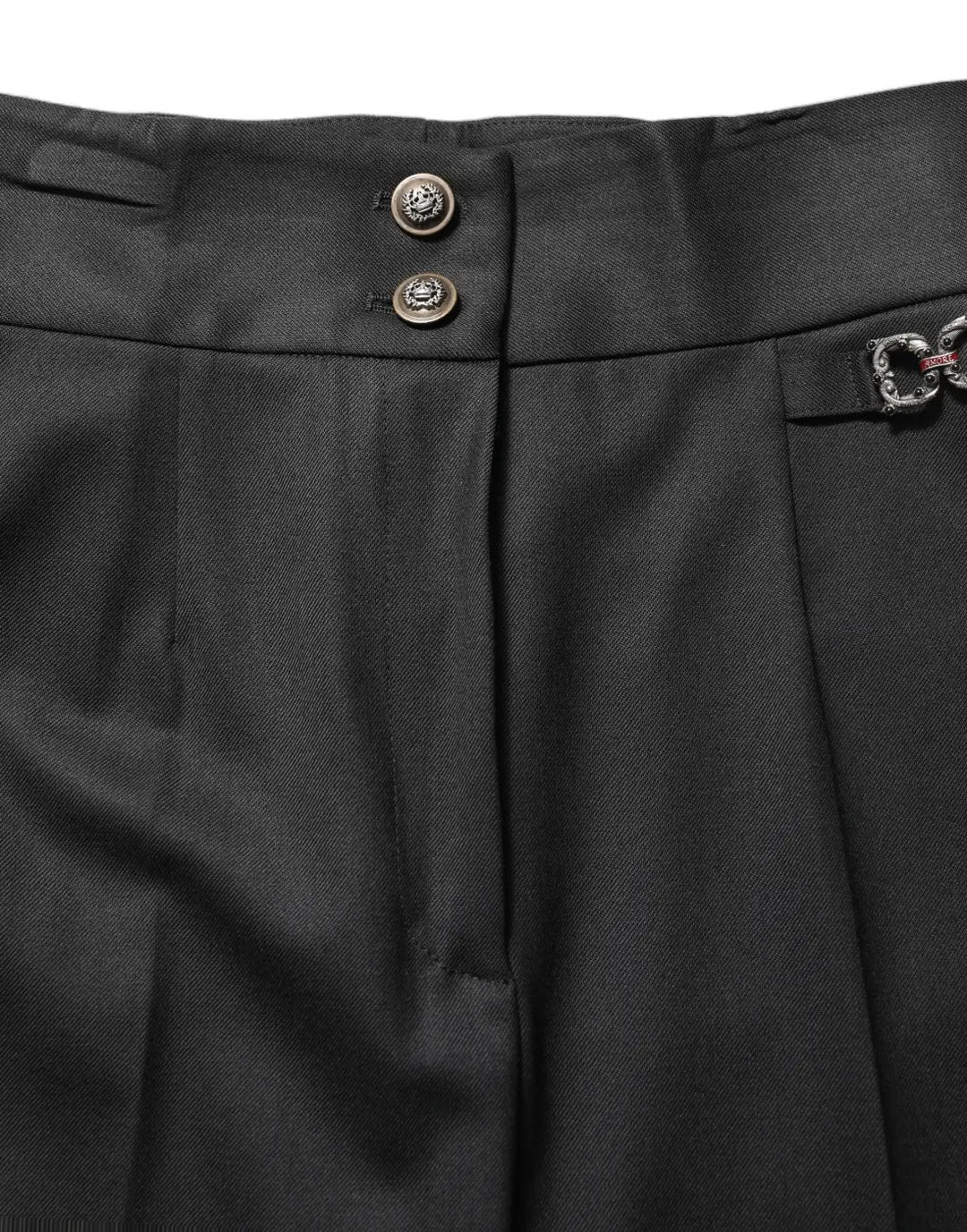 Dolce &amp; Gabbana Black Wool High Waisted Logo Trouser Pants