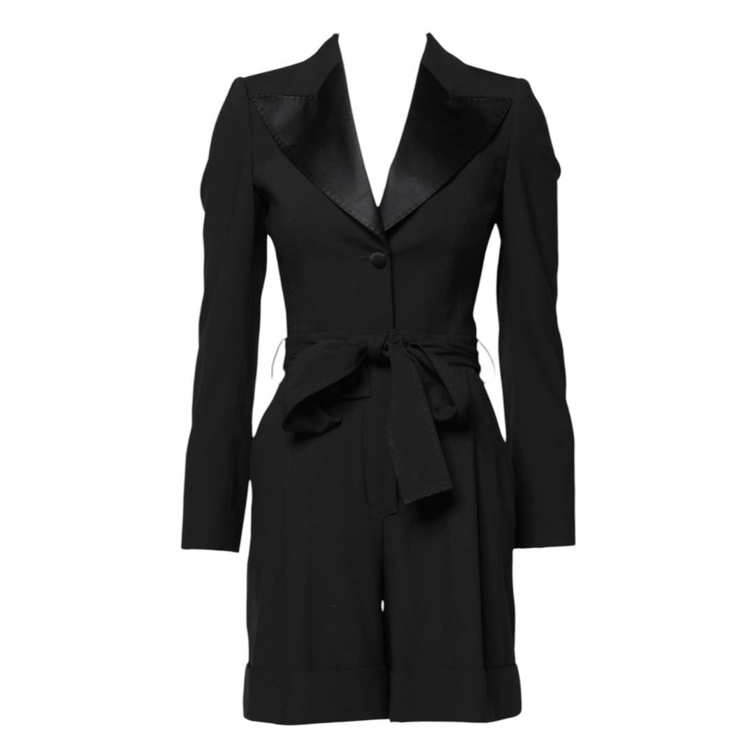 Dolce &amp; Gabbana Overcoats - Black Wool Jumpsuit Dress Women Coat Jacket