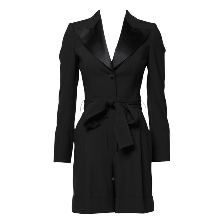 Dolce &amp; Gabbana Overcoats - Black Wool Jumpsuit Dress Women Coat Jacket