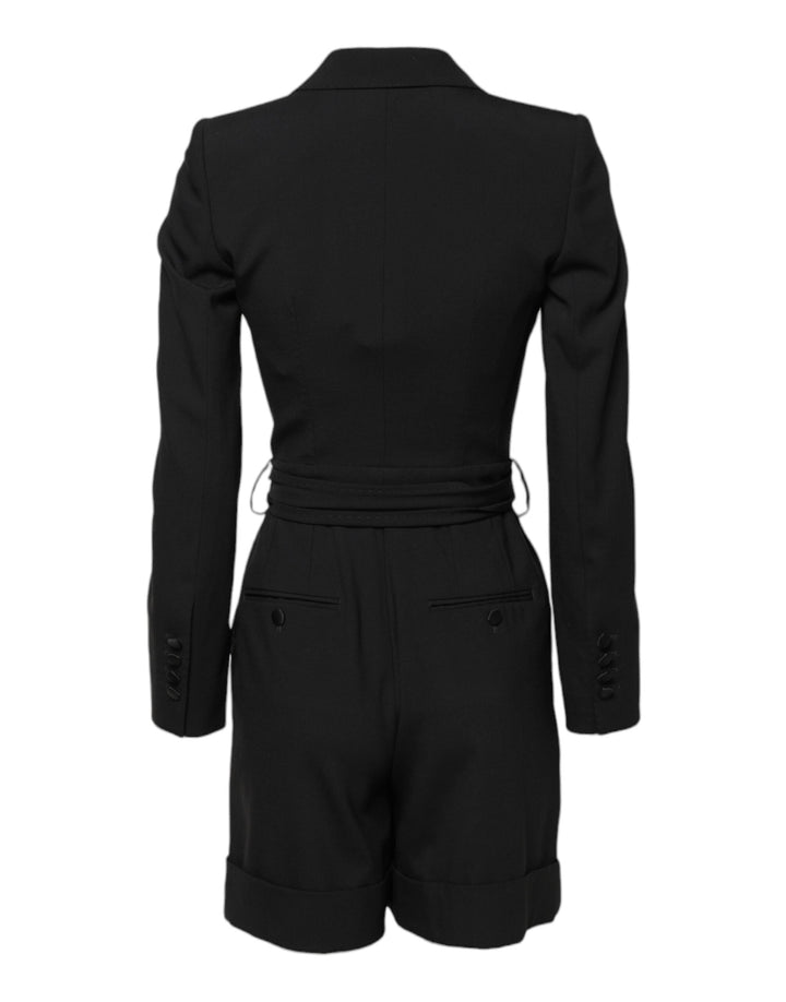 Dolce &amp; Gabbana Overcoats - Black Wool Jumpsuit Dress Women Coat Jacket