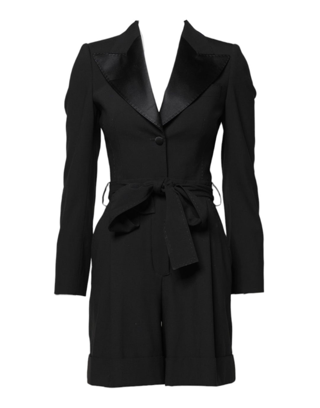 Dolce &amp; Gabbana Overcoats - Black Wool Jumpsuit Dress Women Coat Jacket